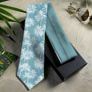 Hawaiian Palm Tree Silhouette Pattern Teal ID1093 Tie