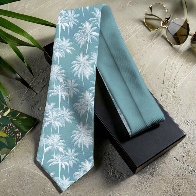Hawaiian Palm Tree Silhouette Pattern Teal ID1093 Tie (Creator Uploaded)