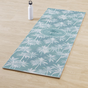 Hawaiian Palm Tree Silhouette Pattern Teal ID1093 Yoga Mat