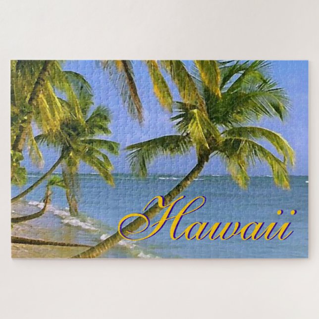 Hawaiian Palm Trees Exotic Travel Art Jigsaw Puzzle (Horizontal)