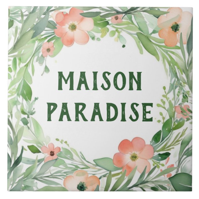 Hawaiian Paradise Custom House Name Plate Sign Ceramic Tile (Front)