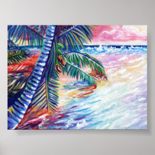 Hawaiian Paradise Tropical Seascape Palm Trees Poster