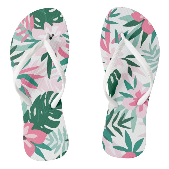 Hawaiian  Pattern Pink Flowers Thongs (Footbed)