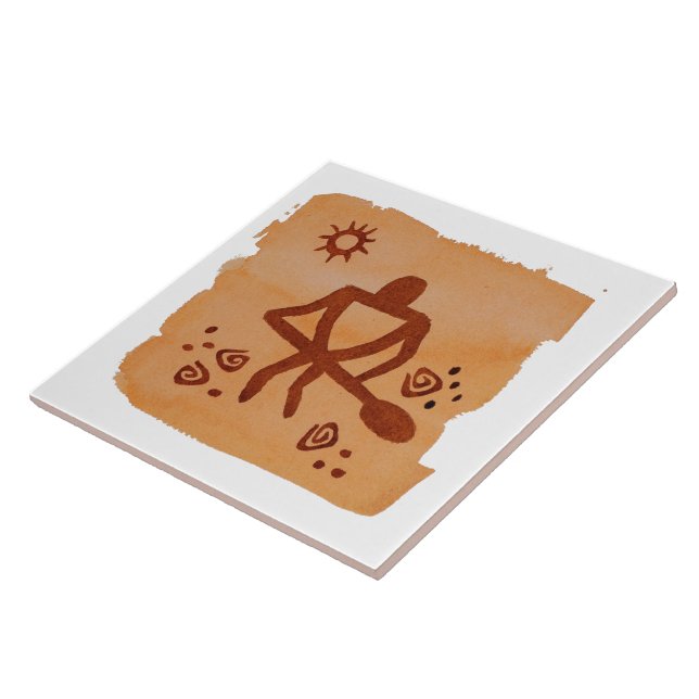 Hawaiian Petroglyph Canoe Paddler Ceramic Tile (Side)