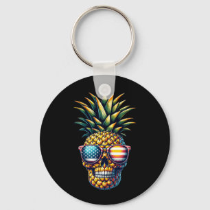 Hawaiian Pine Sungles Aamerican Flag 4th Of July Key Ring
