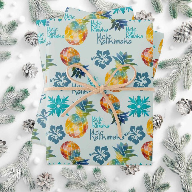 Hawaiian Pineapple and Hibiscus Mele Kalikimaka 2 Wrapping Paper Sheet (Creator Uploaded)