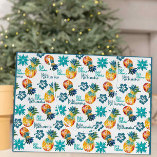 Hawaiian Pineapple and Hibiscus Mele Kalikimaka Large Gift Bag