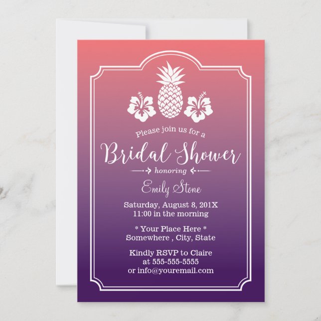 Hawaiian Pineapple Hibiscus Floral Bridal Shower Invitation (Front)
