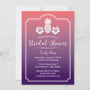 Hawaiian Pineapple Hibiscus Floral Bridal Shower Invitation