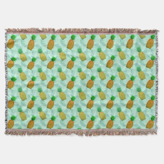 Hawaiian Pineapple Light Blue Throw Blanket (Front)