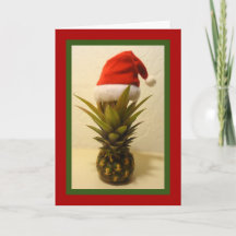 Hawaiian Pineapple Santa Hat Christmas Card