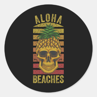 Hawaiian Pineapple Skull Aloha Beaches Funny Hawai Classic Round Sticker