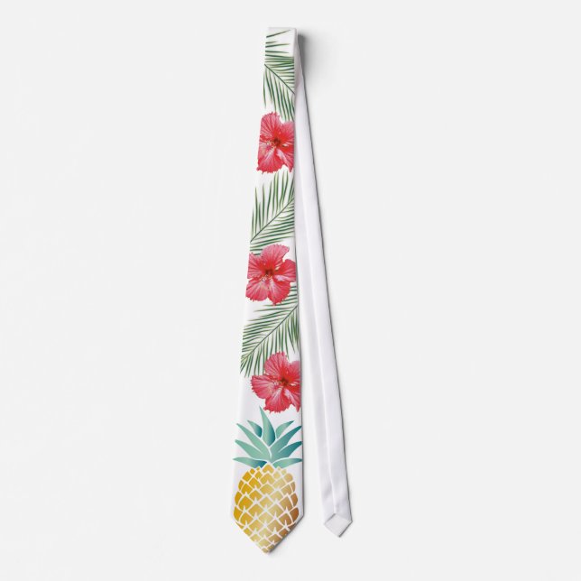 Hawaiian Pineapple Tropical Hibiscus Floral Tie (Front)