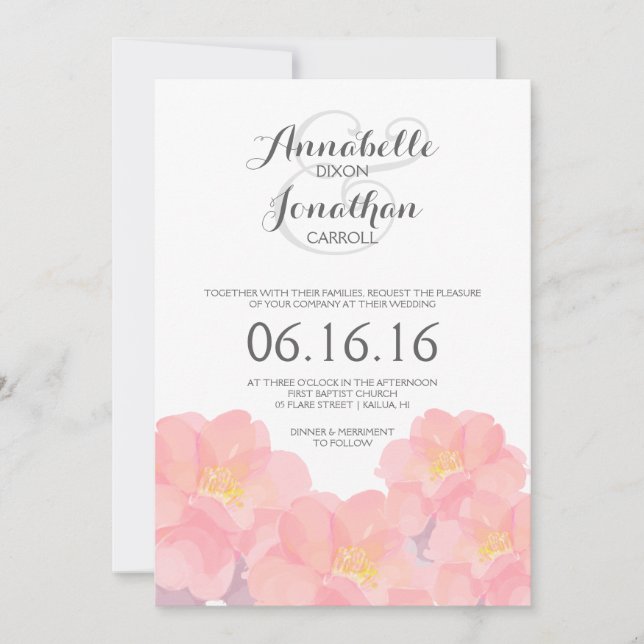 Hawaiian Pink Floral Wedding Invitation (Front)