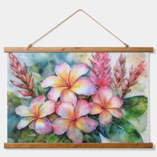 Hawaiian Plumeria and Pink Ginger Hanging Tapestry (Front)