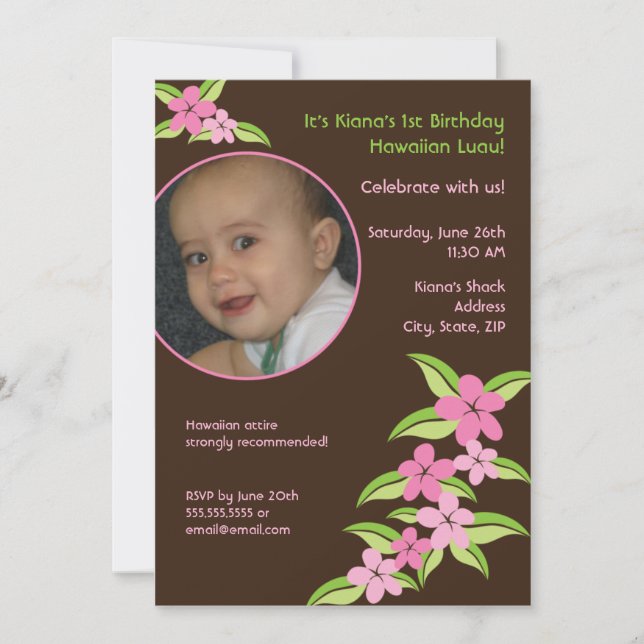 Hawaiian Plumeria Custom Photo Birthday Invitation (Front)
