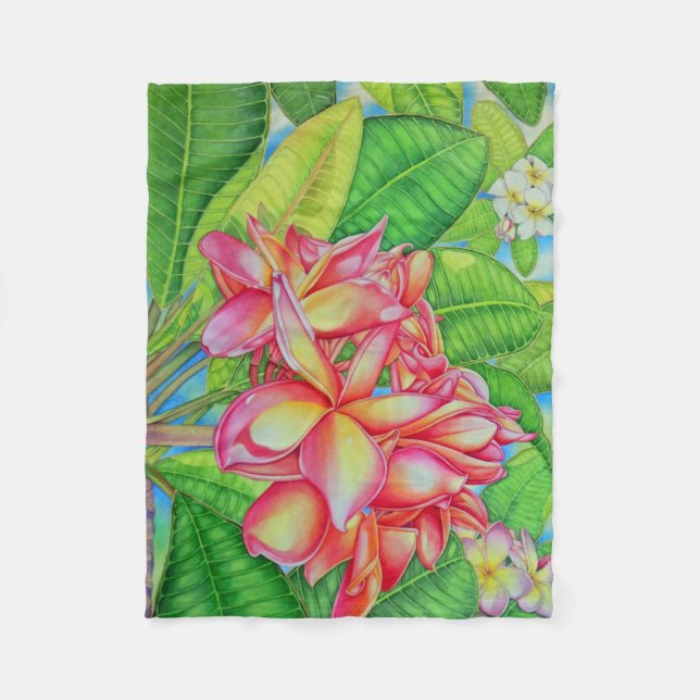 Hawaiian Plumeria Fleece Blanket (Front)