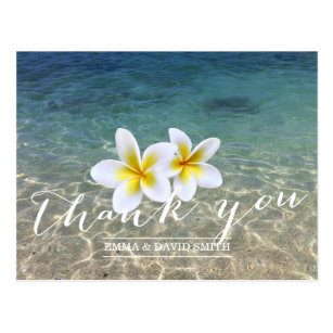 Hawaiian Plumeria Flowers Beach Wedding Thank You Postcard