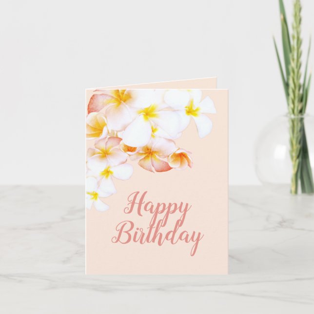 Hawaiian Plumeria Frangipani Happy Birthday Card (Front)