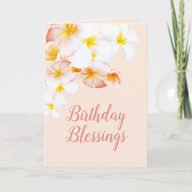 Hawaiian Plumeria Frangipani Happy Birthday Card (Front)