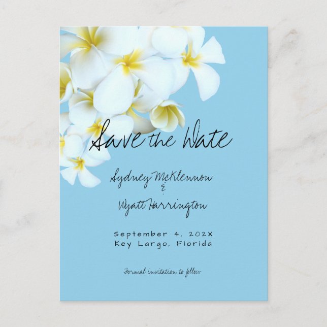 Hawaiian Plumeria Frangipani Save the Date  Holiday Postcard (Front)