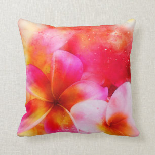 Hawaiian Plumeria in Pink, Yellow, Orange, White Cushion