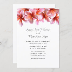 Hawaiian Plumeria Pink Floral Casual Wedding  Invitation