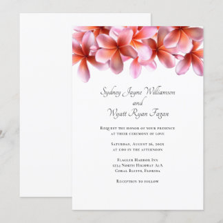 Hawaiian Plumeria Pink Floral Casual Wedding Invitation