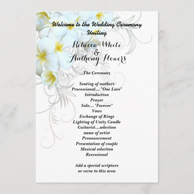 Hawaiian Plumeria Program Template (Front)