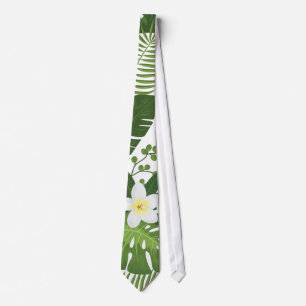Hawaiian Plumeria Tropical Palm Leaves Summer Tie