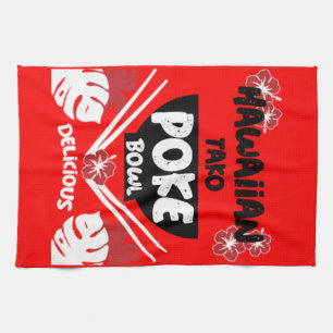 Hawaiian Poke Bowl Tako Poke Tea Towel
