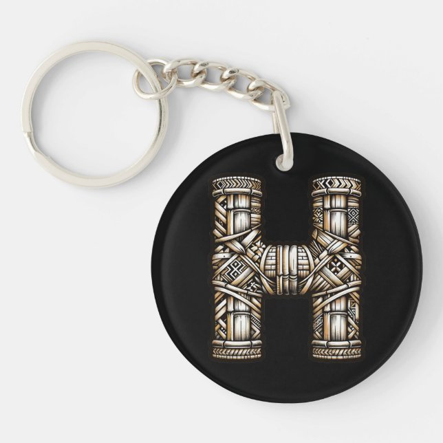 Hawaiian Polynesian Aloha Letter H Custom Initial  Key Ring (Front)