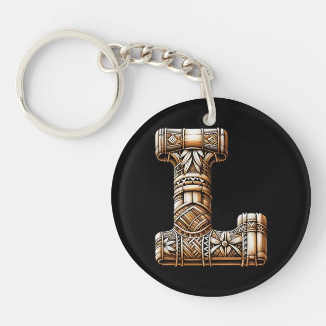 Hawaiian Polynesian Aloha Letter L Custom Initial  Key Ring (Front)