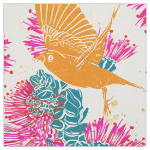 Hawaiian Print Akepa and Lehua Fabric