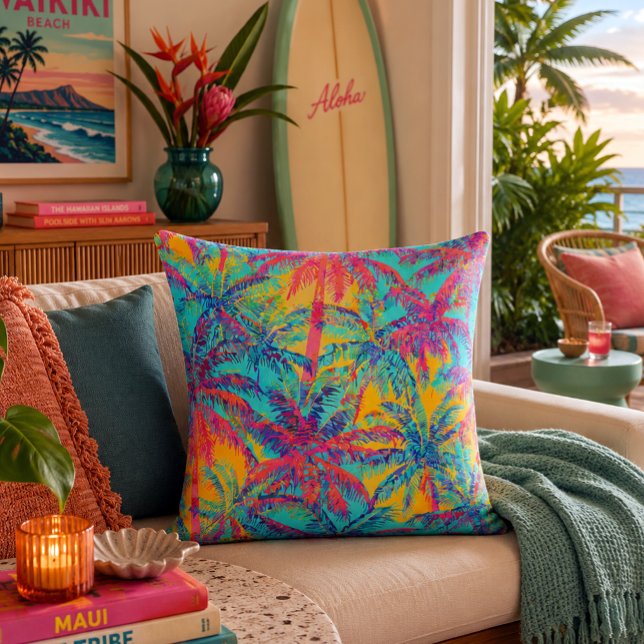 Hawaiian print coconut palm tree pattern cushion (Creator Uploaded)