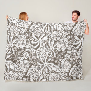 Hawaiian Print Naupaka ilima tiare flowers Fleece Blanket
