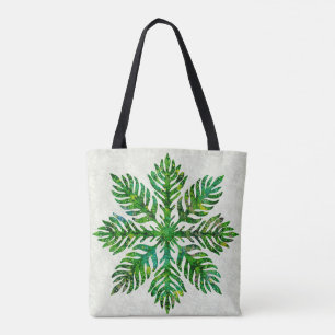 Hawaiian print quilt lauae fern tote bag