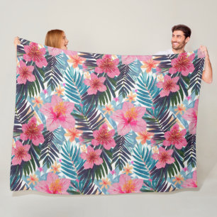 Hawaiian Print soft hibiscus flowers Fleece Blanket