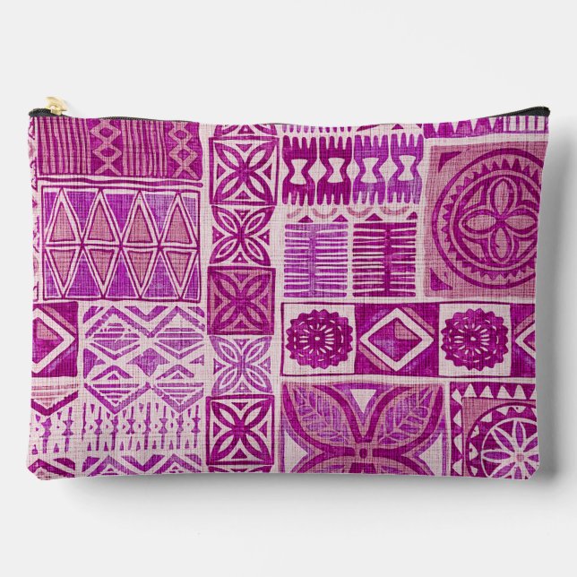 hawaiian print tapa fuchsia accessory pouch (Front)