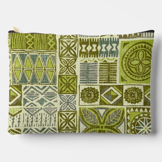 hawaiian print tapa green accessory pouch (Front)