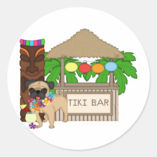 Hawaiian Pug at Tiki Bar Customisable Tees, Gifts Classic Round Sticker