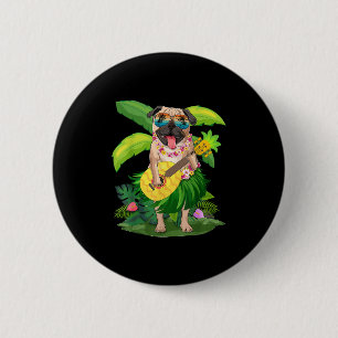 Hawaiian Pug Dog & Pineapple Ukulele Summer Va 6 Cm Round Badge