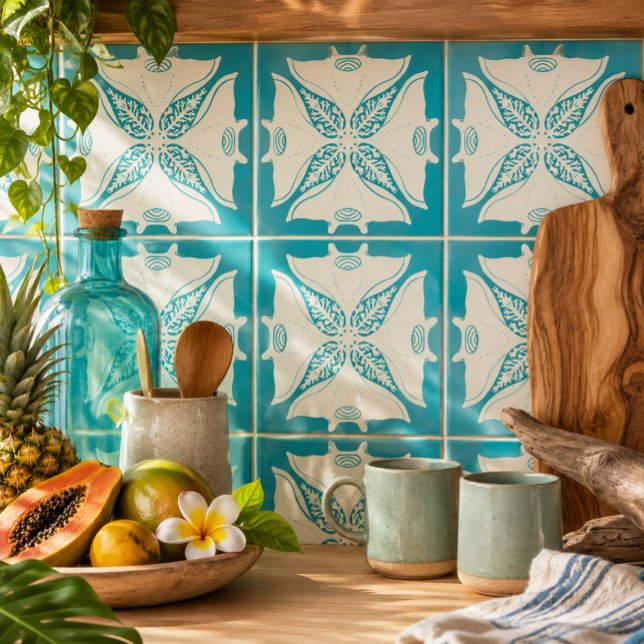 Hawaiian quilt Hahaloa Manta Ray Ceramic Tile (Creator Uploaded)