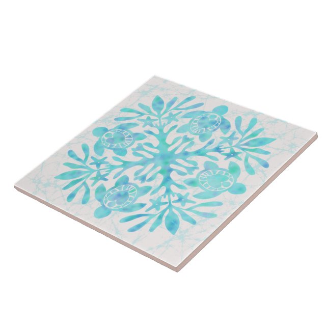 Hawaiian quilt honu ceramic tile (Side)