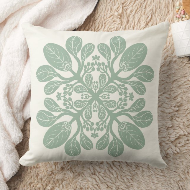Hawaiian Quilt Naupaka design SAGE Cushion (Blanket)