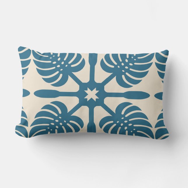 HAWAIIAN QUILT PILLOW- Monstera Lumbar Cushion (Front)