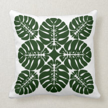 HAWAIIAN QUILT PILLOW- monstera Throw Pillow