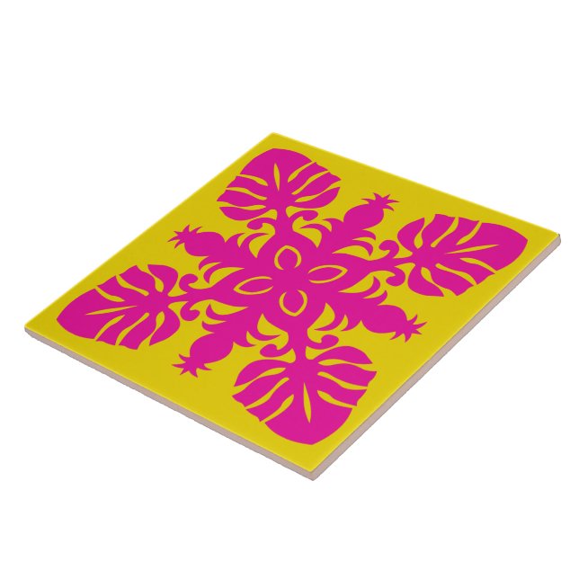 hawaiian quilt styled decorative ceramic tile (Side)