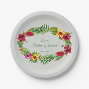 Hawaiian Radiant Tropical Floral Wreath Wedding Paper Plate