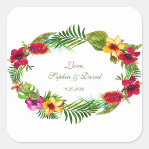 Hawaiian Radiant Tropical Floral Wreath Wedding Square Sticker